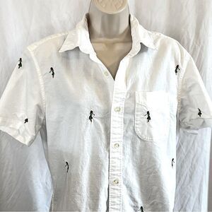 Gap ~ White Button Down W Hula Girls ~ Hawaiian Dancers ~ Men’s Small